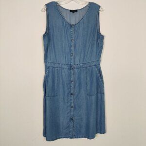 Jessica Women’s Dress Size M Blue Tencel Denim Scoop Neck Buttoned Summer Daily